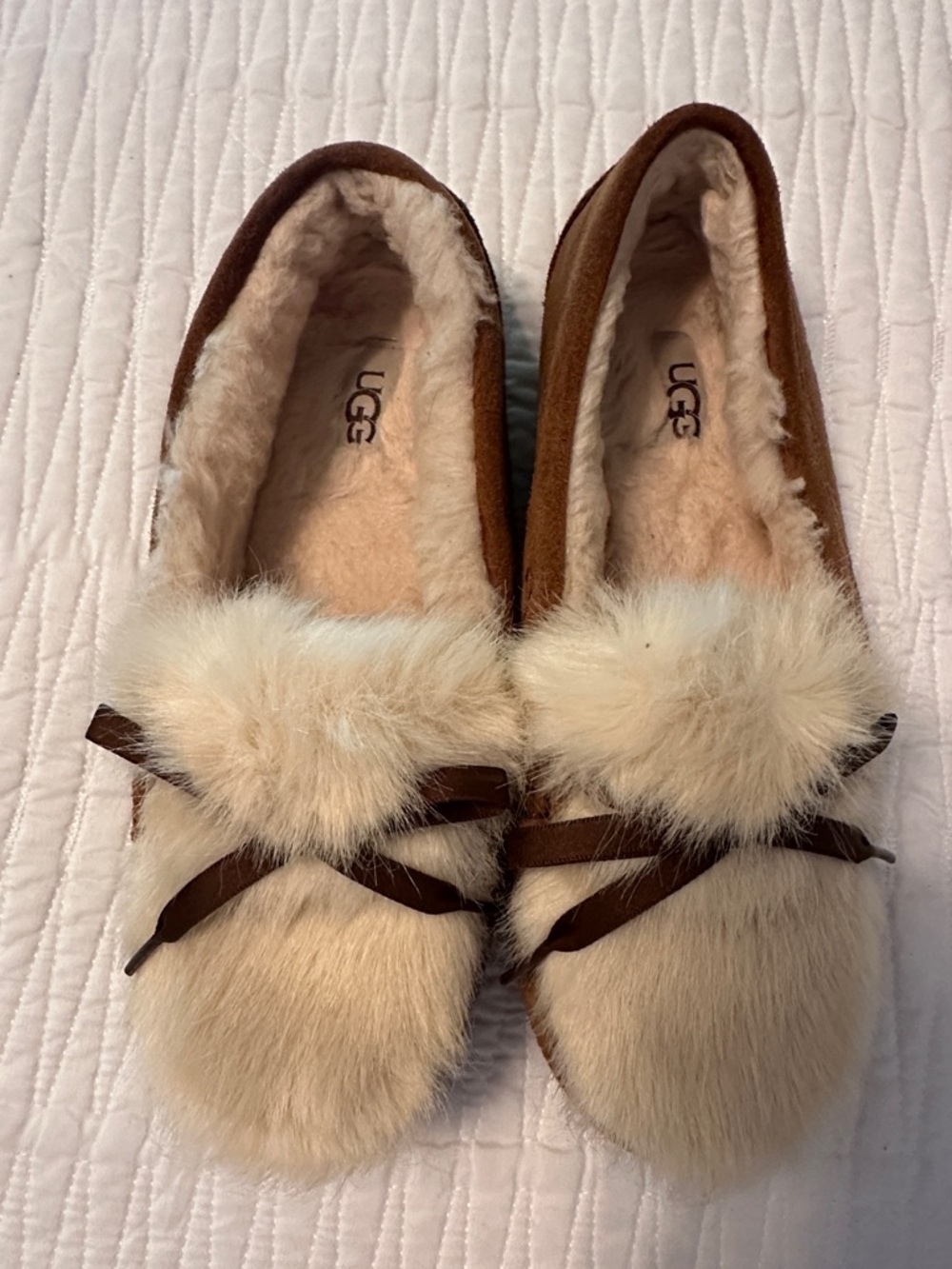 Women's Tan Suede Fur-Trim Moccasin Slippers - Picture 2 of 5